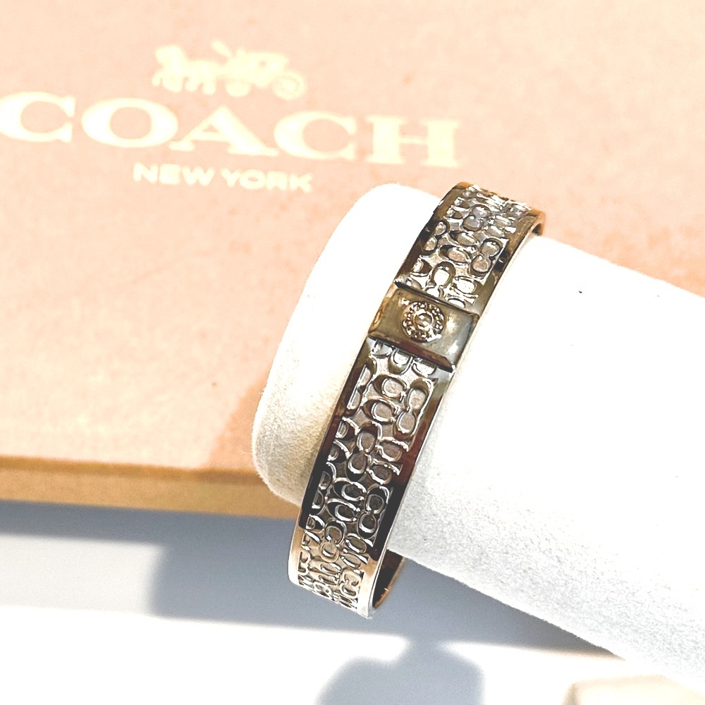 COACH Silver Signature Engraved Logo Bangle NWOT - Picture 2 of 12